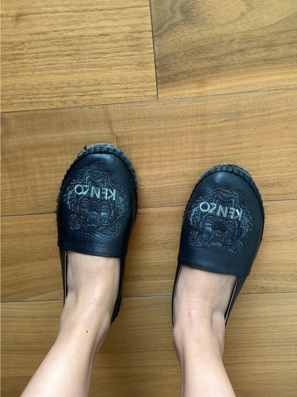Kenzo Black Embroidered Tiger Slip-On Espadrilles